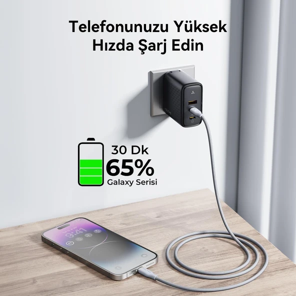 VOLTME C2082 Powerlink Rugg 60W Type-C to Lightning  Şarj Kablosu 1.2M 3A-Gri - 3