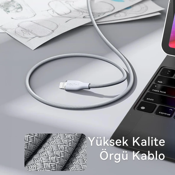 VOLTME C2082 Powerlink Rugg 60W Type-C to Lightning  Şarj Kablosu 1.2M 3A-Gri - 2