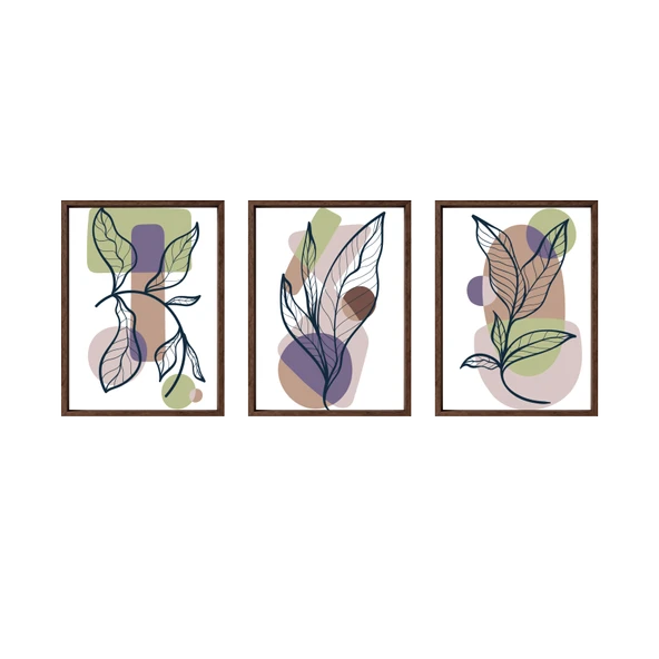 Bohem Tarz ev ve ofis dekoru,hediyelik Çerçeveli 3'lu Dekoratif Tablo 78 - 3