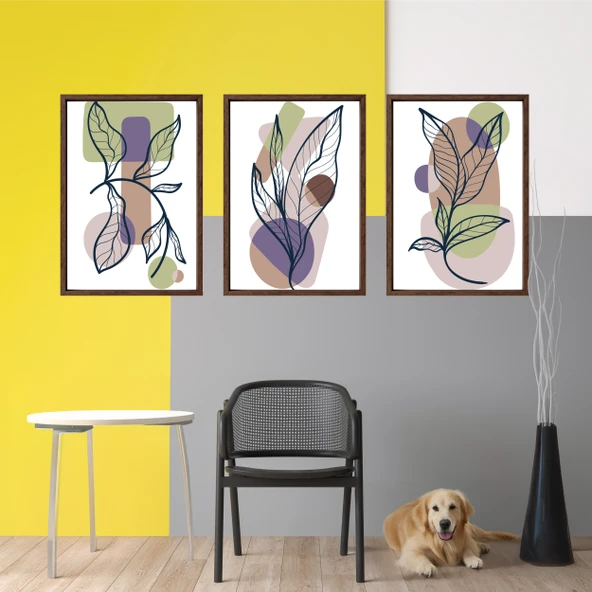 Bohem Tarz ev ve ofis dekoru,hediyelik Çerçeveli 3'lu Dekoratif Tablo 78 - 5