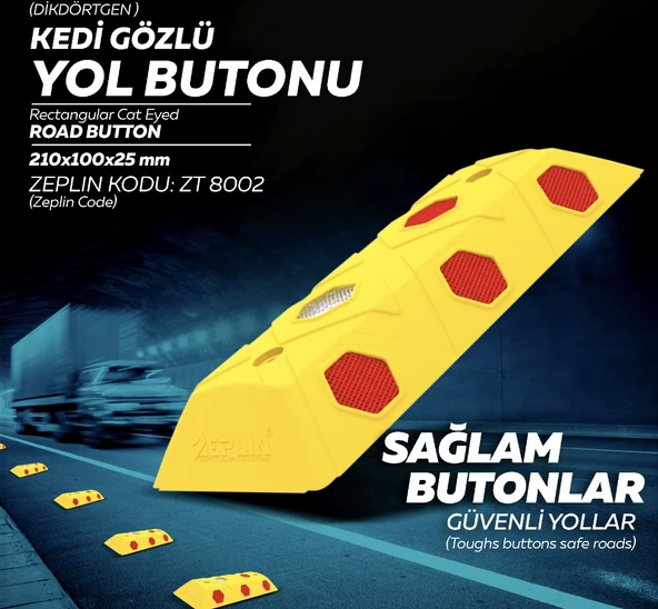 10 Adet Dikdörtgen Mercekli Yol Butonu Sarı Renk - 3