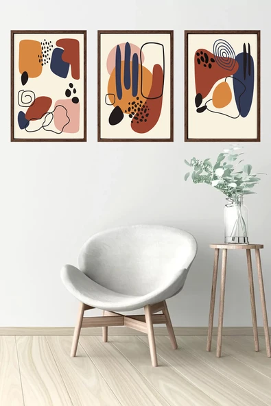 Bohem Tarz ev ve ofis dekoru,hediyelik Çerçeveli 3'lu Dekoratif Tablo 47 - 6