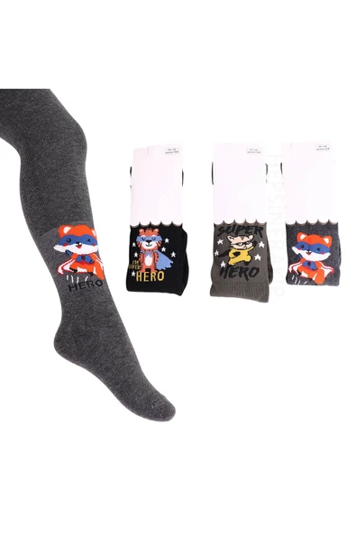 3lü Erkek Bebek Çocuk Külotlu Çorap Renkli Hayvancık Desenli Pamuklu - 2