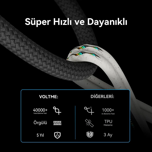 VOLTME C2070 Stark 60W Type-C Şarj Kablosu 2M 3A-Siyah - 5