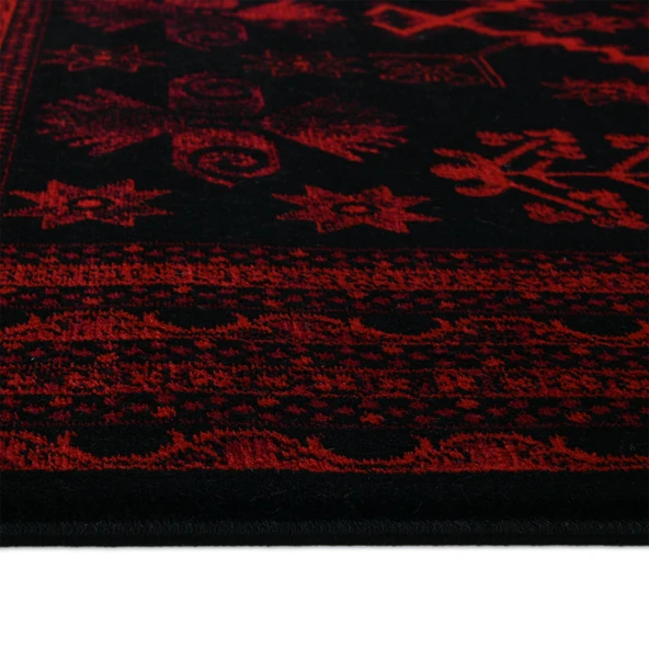 Yağcıbedir Afgan Türkmen Otantik Desenli Dokuma Bordo Oturma Odası Salon Mutfak Halısı 3671H_ZS47 - 3