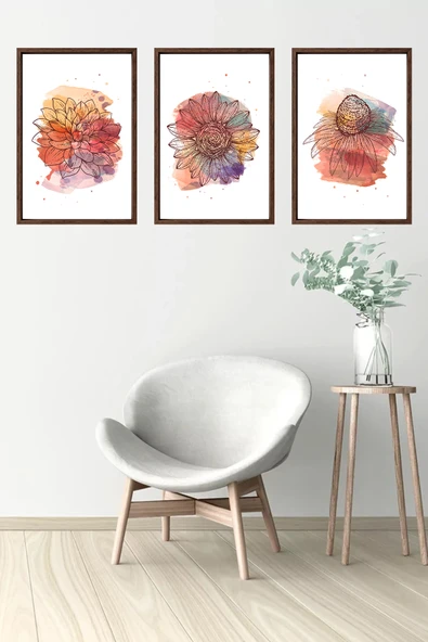 Bohem Tarz ev ve ofis dekoru,hediyelik Çerçeveli 3'lu Dekoratif Tablo 90 - 4