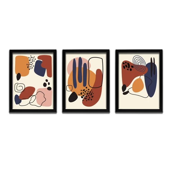 Bohem Tarz ev ve ofis dekoru,hediyelik Çerçeveli 3'lu Dekoratif Tablo 47 - 2