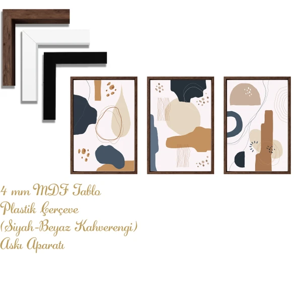 Bohem Tarz ev ve ofis dekoru,hediyelik Çerçeveli 3'lu Dekoratif Tablo 37 - 4