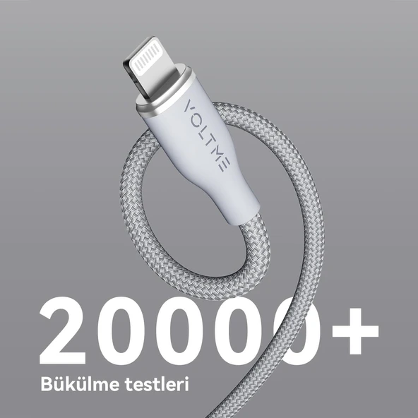 VOLTME C2111 Powerlink Rugg 60W USB to Lightning Şarj Kablosu 1.2M 3A- Gri - 3