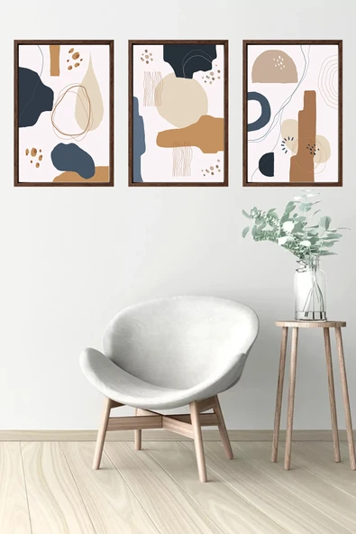 Bohem Tarz ev ve ofis dekoru,hediyelik Çerçeveli 3'lu Dekoratif Tablo 37 - 6