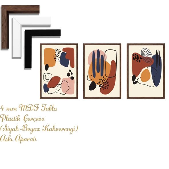 Bohem Tarz ev ve ofis dekoru,hediyelik Çerçeveli 3'lu Dekoratif Tablo 47 - 4