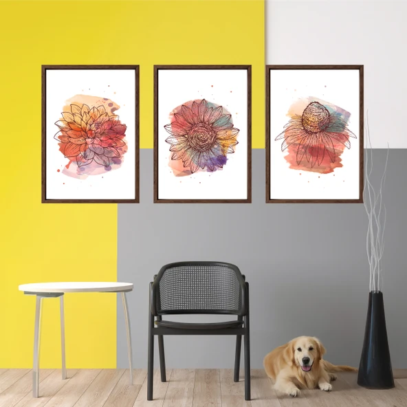 Bohem Tarz ev ve ofis dekoru,hediyelik Çerçeveli 3'lu Dekoratif Tablo 90 - 3