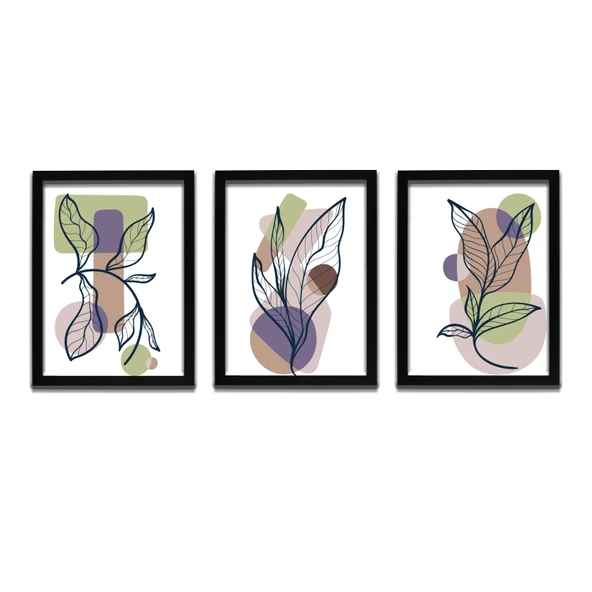 Bohem Tarz ev ve ofis dekoru,hediyelik Çerçeveli 3'lu Dekoratif Tablo 78 - 2