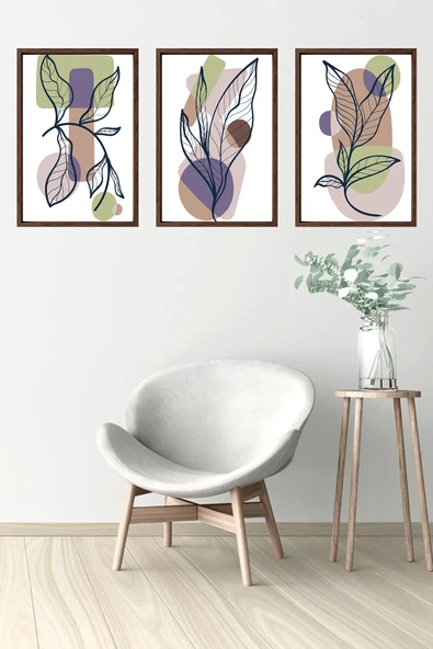 Bohem Tarz ev ve ofis dekoru,hediyelik Çerçeveli 3'lu Dekoratif Tablo 78 - 6