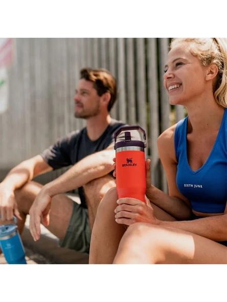 stanley The Iceflow Flip Straw Turuncu-Mor 0.89 lt Pipetli Termos Bardak - 3