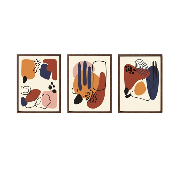 Bohem Tarz ev ve ofis dekoru,hediyelik Çerçeveli 3'lu Dekoratif Tablo 47 - 3