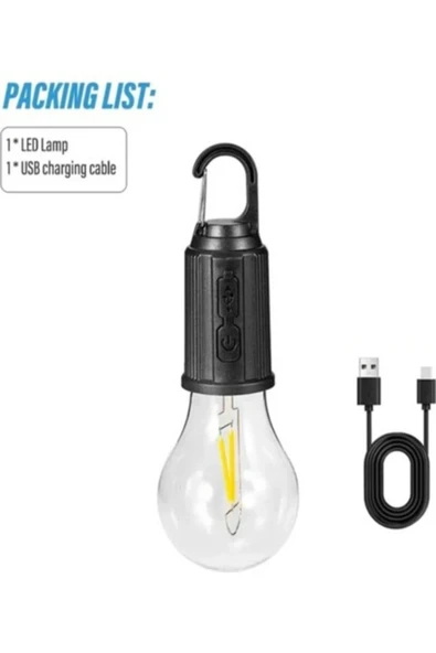 VANCKEY  Taşınabilir Şarjlı Led Ampül Outdoor Kamp Bahçe Lambası 10W Askılı Kırılmaz Led Işık