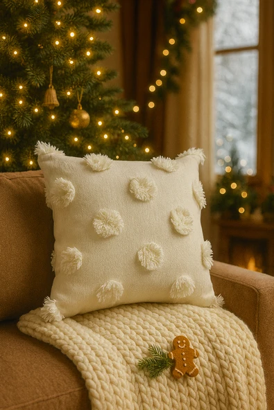 Tüylü ve Desenli Kırlent - 40x40 cm Şık ve Konforlu Dekoratif Yastık ürün görseli 1