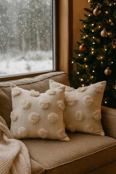 Tüylü ve Desenli Kırlent - 40x40 cm Şık ve Konforlu Dekoratif Yastık - Resim 2