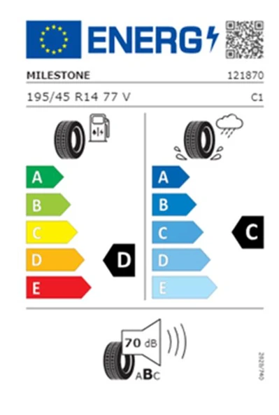Milestone 195/45 R14 TL 77V CARMILE SPORT Yaz Lastiği (Üretim Tarihi:2025) - 2