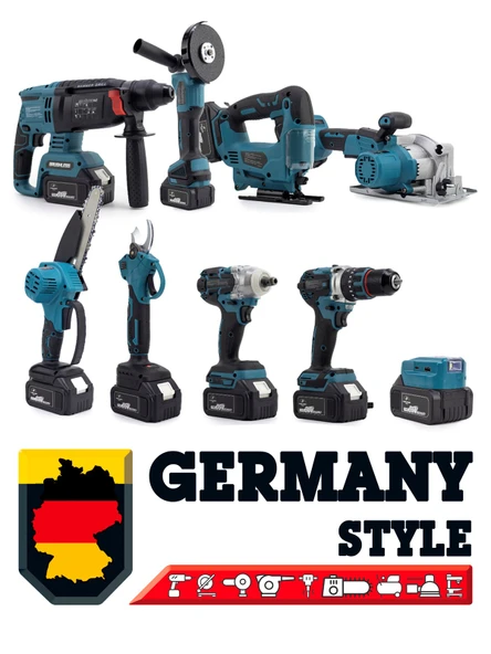 Germany Style Kömürsüz 9'lu Set Kırıcı-Matkap-Dekupaj-Daire Testere-Budama Testeresi-Makas-Taşlama - 2