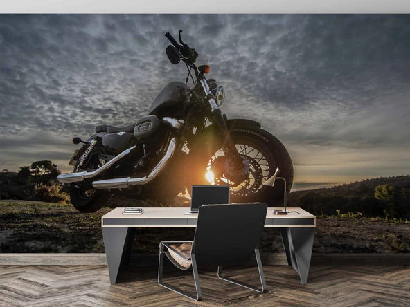 Motorsiklet Bulut Manzaralı Duvar Kağıdı - Resim 3