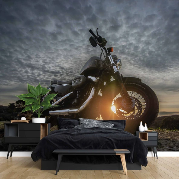 Motorsiklet Bulut Manzaralı Duvar Kağıdı - Resim 2