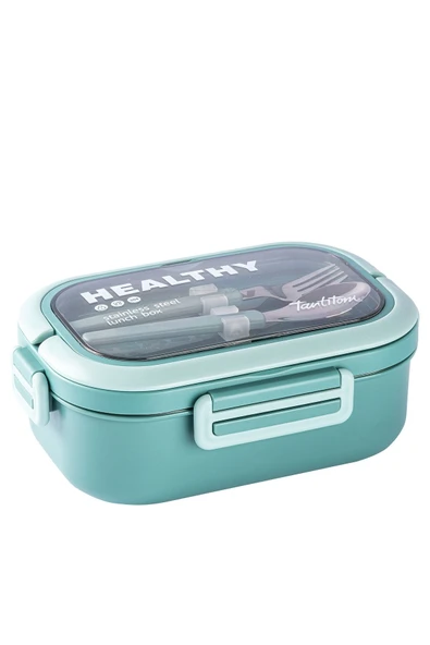 Tantitoni Yeşil Paslanmaz Çelik Dikdörtgen Çatal ve Kaşıklı Yemek Taşıma Kabı 850ML