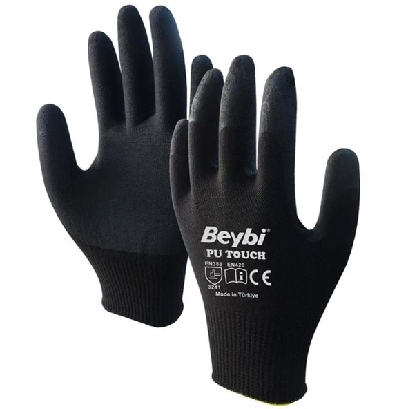 Beybi Poliüretan Kaplı Pu Touch Siyah Eldiven 10 - 2