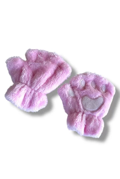 Mars Baby Kız Çocuk Parmaksız Patili Pembe Peluş Eldiven - 2