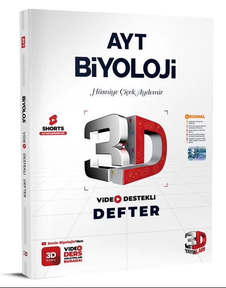 3D Yayınları 2024 Ayt Biyoloji Video Destekli Defter 2024