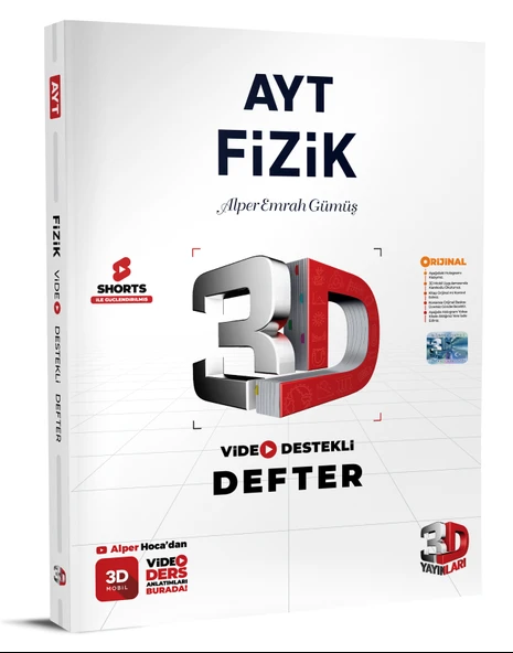 3D Yayınları 2024 Ayt Fizik Video Destekli Defter 2024