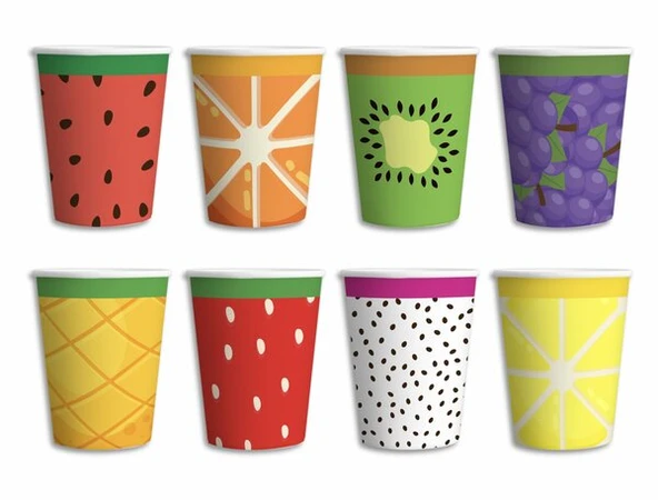 Meyve Temalı Karton Bardak 8 Adet