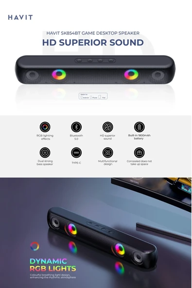 Havit Sk854bt Rgb Uyumlu Işıklı Gaming Oyuncu Bluetooth Hoparlör Masaüstü - 6