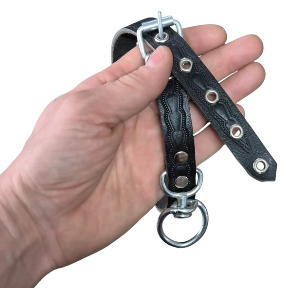 Deri Köpek Boyun Tasması Küçük Irk 48cm Kilitli Karabinalı Tasma - 2