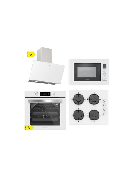 Silverline BO6504W01 - CS5349W01 - 3457 Soho 60 - MW9018W01 Beyaz Cam Ankastre Set ürün görseli 1