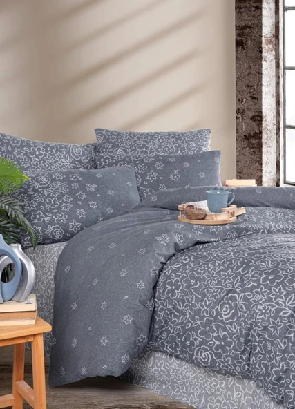 Nevresim Dünyası Ranforce Çift Kişilik Nevresim Takımı Narin Gri - 2