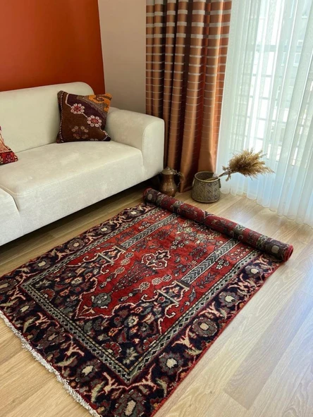 106 x 174 cm Uşak Halısı, Kalın Kısa Tüylü Türk Halısı, Vintage Klasik El Dokuma Ev & Ofis Halısı - 3