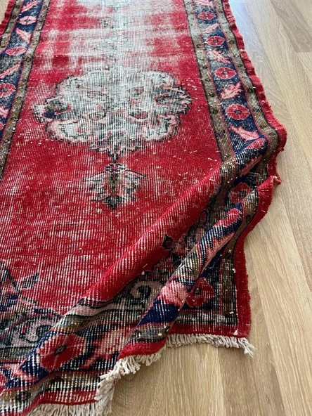 88x336 cm Antika Yolluk, Vintage Uzun Koridor Halısı, Kırmızı El Dokuma Anadolu Yolluk - 5