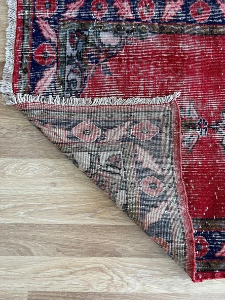 88x336 cm Antika Yolluk, Vintage Uzun Koridor Halısı, Kırmızı El Dokuma Anadolu Yolluk - 4
