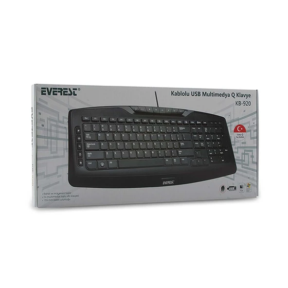 Everest KB-920 Klavye Ofis Full Boy Multimedia USB Q TR - 4