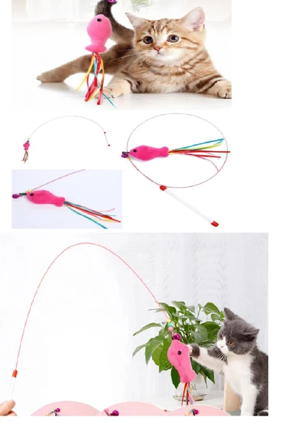 Periboia Interaktif Kedi Tüy Oyuncak Değnek Oyuncak Teaser Sevimli Balık Çıngıraklı Oyun Kovalamaca Egzersizi - 3
