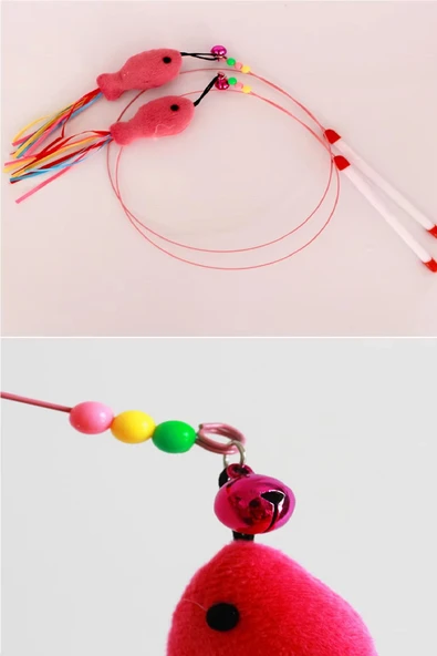 Periboia Interaktif Kedi Tüy Oyuncak Değnek Oyuncak Teaser Sevimli Balık Çıngıraklı Oyun Kovalamaca Egzersizi - 4