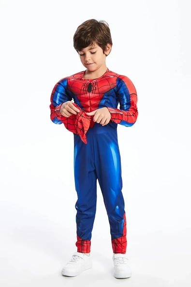 Life For Moda Erkek Çocuk Spiderman Kostümü Kaslı Maskeli Örümcek Adam Kostümü Parti Kıyafeti - 3