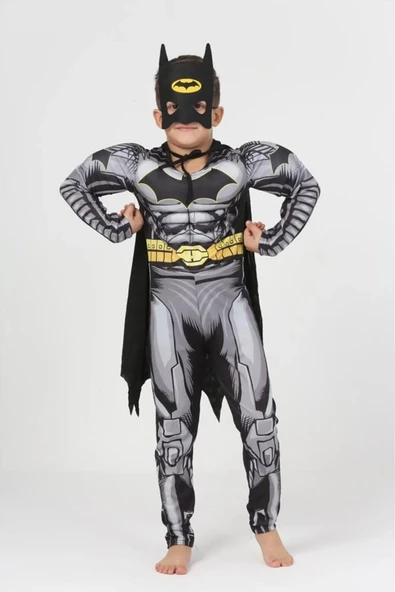 Life For Moda Erkek Çocuk Batman  Pelerinli ve Maskeli Kaslı Çocuk Kostümü - 4