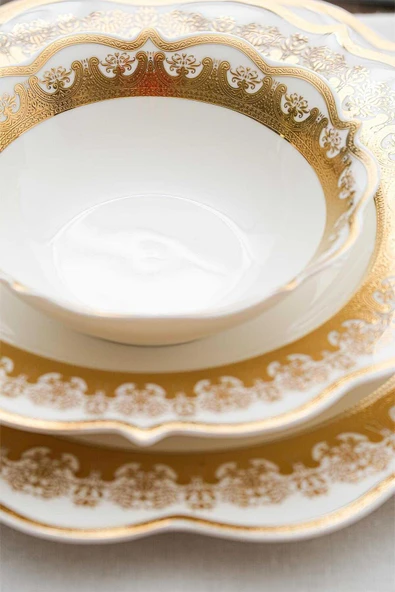 Acar 6262 Helena 60 Parça Bone Chına Emboss Gold 12 Kişilik Yemek Takımı - 4