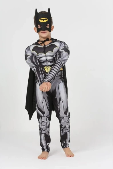 Life For Moda Erkek Çocuk Batman  Pelerinli ve Maskeli Kaslı Çocuk Kostümü - 5