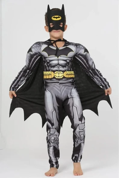 Life For Moda Erkek Çocuk Batman  Pelerinli ve Maskeli Kaslı Çocuk Kostümü - 2