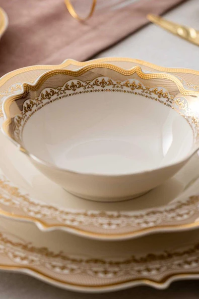 Acar 6257 Rosella 60 Parça Bone Chına Emboss Gold 12 Kişilik Yemek Takımı - 3