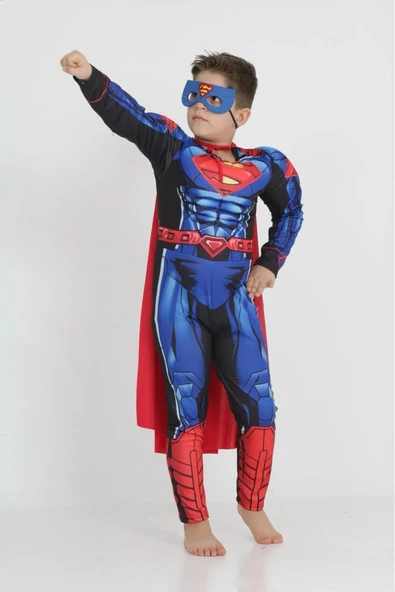Life For Moda Erkek Çocuk Kaslı Superman Kostümü - Süper Kahraman Kostümü, Parti Kostümü - 5